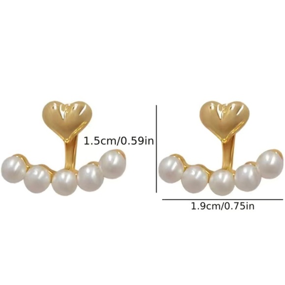 Gold Heart-shaped and Pearls Earrings - Picture 2 of 6